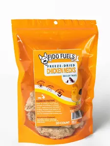 FIDO FUELS - Freeze Dried Chicken Necks - 20 count Bag of Single-Ingredient USA Treats for Dogs - Nutrient-Dense & Organ-Rich - Safe for All Breeds & Ages - Meal Topper or Training Reward