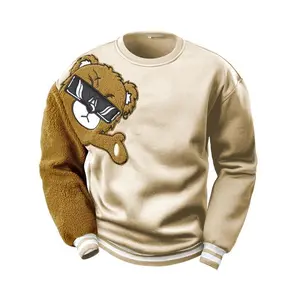Men’s casual orange teddy bear sweatshirt — loose fit, polyester/cotton blend, detailed design, machine washable, crew neck, long sleeves, trendy relaxed style