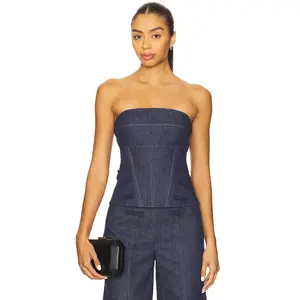 SAU LEE Brooklyn Corset Top in Dark Denim