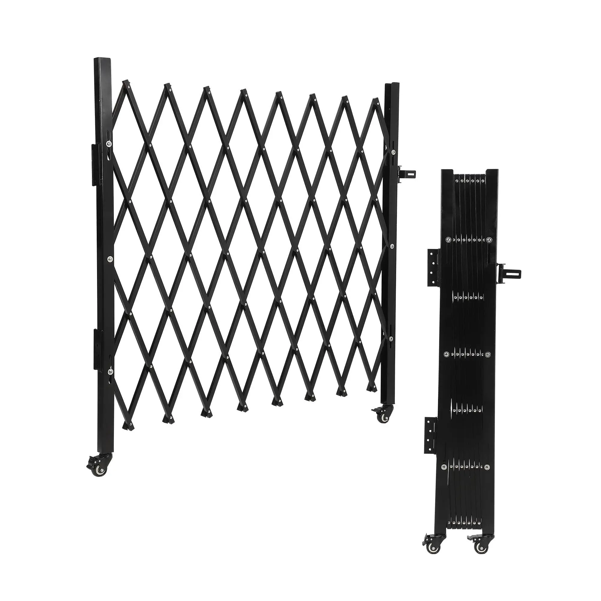 GARVEE 61" H×122" W Double Foldable Aluminum Security Gate - Black Portable Safety Barrier with 360° Casters, Retractable Expandable Fence for Driveway & Public Area