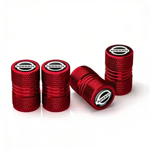 4 Pack Valve Stems Caps for Nissan - Corrosion Resistant Universal Aluminum Alloy Dustproof Tire Valves Covers Compatible with Cars SUV Trucks Bicycles Motorcycles (Black)(Red)