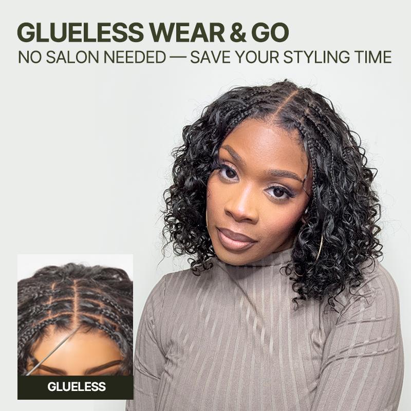 Frodio Veralux™ 13x6 HD Lace Wig Glueless Wear & Go 12” Boho Braids Water Wave Pre-Cut Lace Wig – Premium Fiber, Beginner Friendly