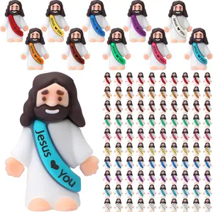 60pcs Mini Jesus Figures Jesus Love You Mini Rubber Toys to Hide and Seek Religious Party Favors Sunday School Baptism Gifts(Lively Colors)