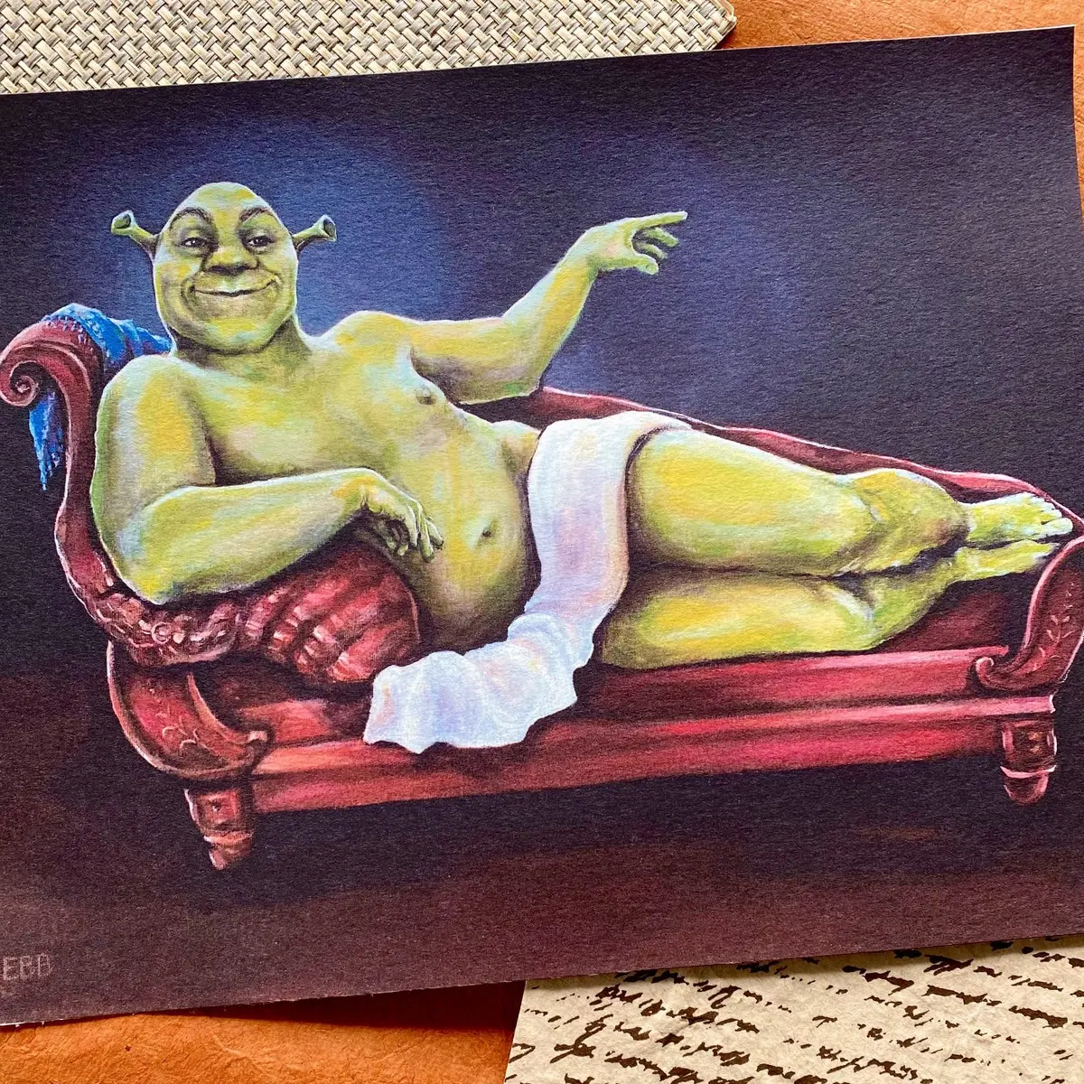 IMPERFECT Renaissance Shrek Print Signed & Dated Poster- Renaissance  Watercolor Paper