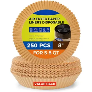 250 Pcs 8" Round Air Fryer Liners Disposable, Unbleached Parchment Paper Liners for Airfryer Basket, Non-Stick & Leakproof Baking Paper for Oven Roasting
