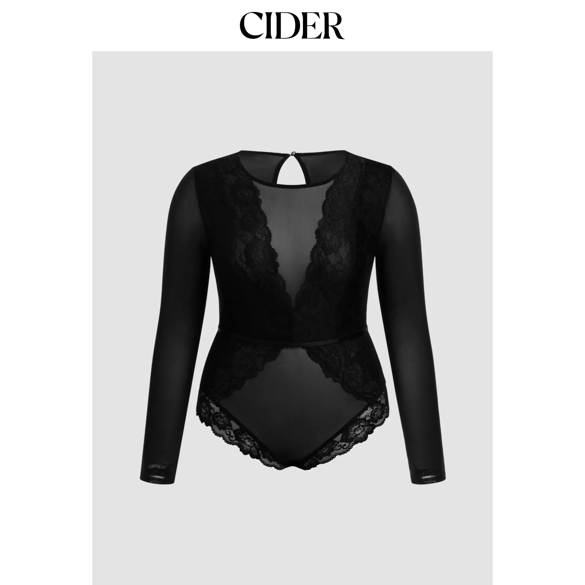 Cider Lace Round Neckline See-through Bodysuit Curve & Plus