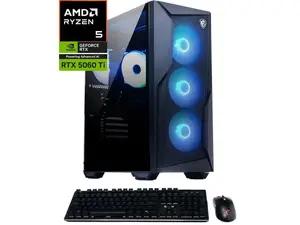 MSI Codex Z2 Gaming Desktop featuring AMD Ryzen 5 8400F processor, GeForce RTX 5060 Ti 8GB graphics, 16GB DDR5 memory, 1TB NVMe SSD and Windows 11 Home Plus.