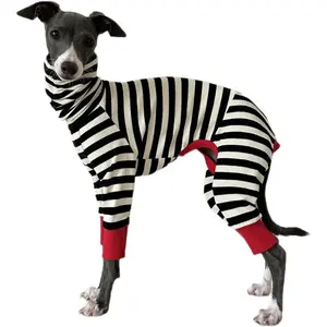Italian Greyhound Onesie Clothes Long Sleeve Turtleneck Whippet Pajamas PJS Jumpsuit Classic Stripes 4 Legs Pet Shirt Sweater for Small Medium Large Dogs