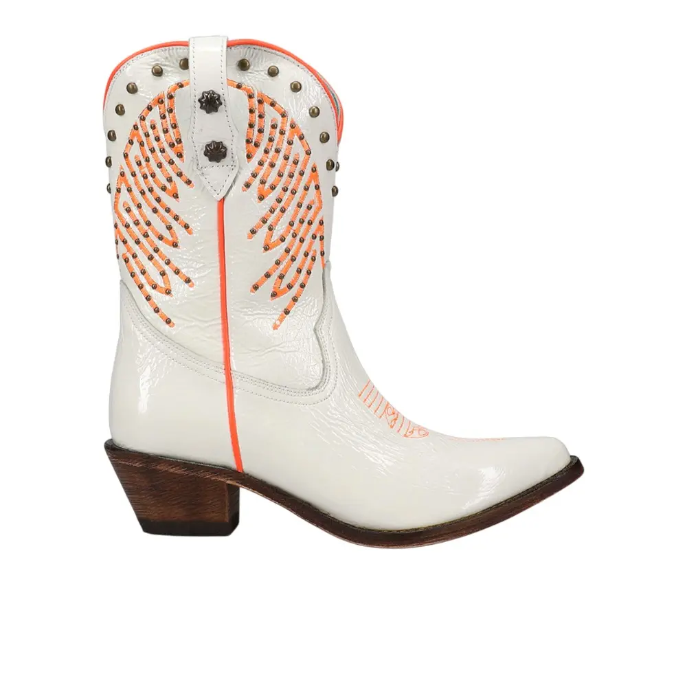 Corral Boots Womens Studded Embroidered Pointed Toe Zippered  Casual Boots Mid Calf Low Heel 1-2" - White