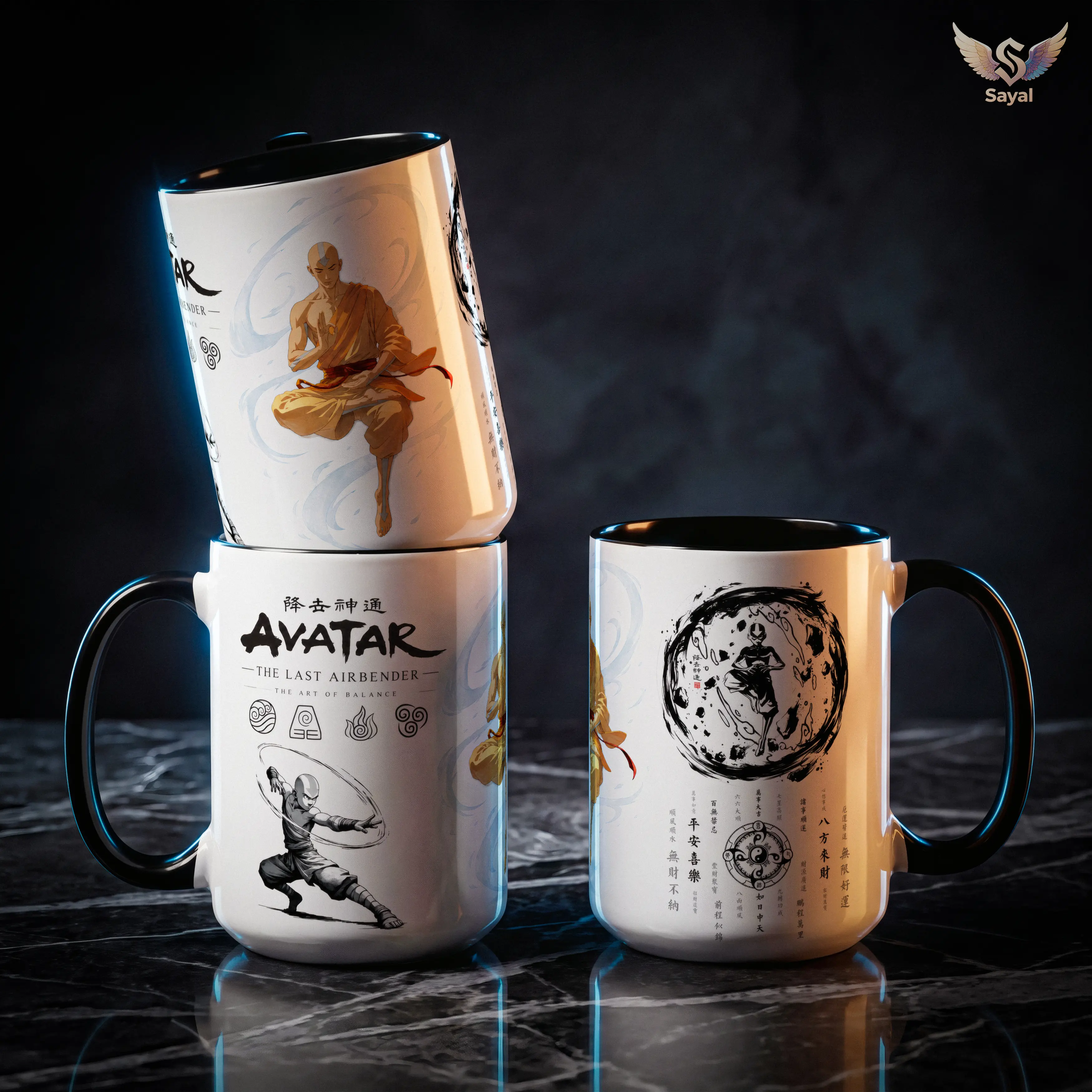 Avatar Aang Last Airbender 15oz 11oz Ceramic Coffee Mug Black Handle Art Of Balance Anime Merch For Fans Drinkware Drink Deer Classic Aesthetic Printed