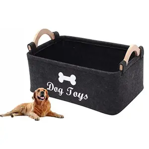 Dog Toy Storage Organizer Felt Bin with Lid Pet Supplies Multi-Use Home Decor Minimalist Basket for Snacks Laundry