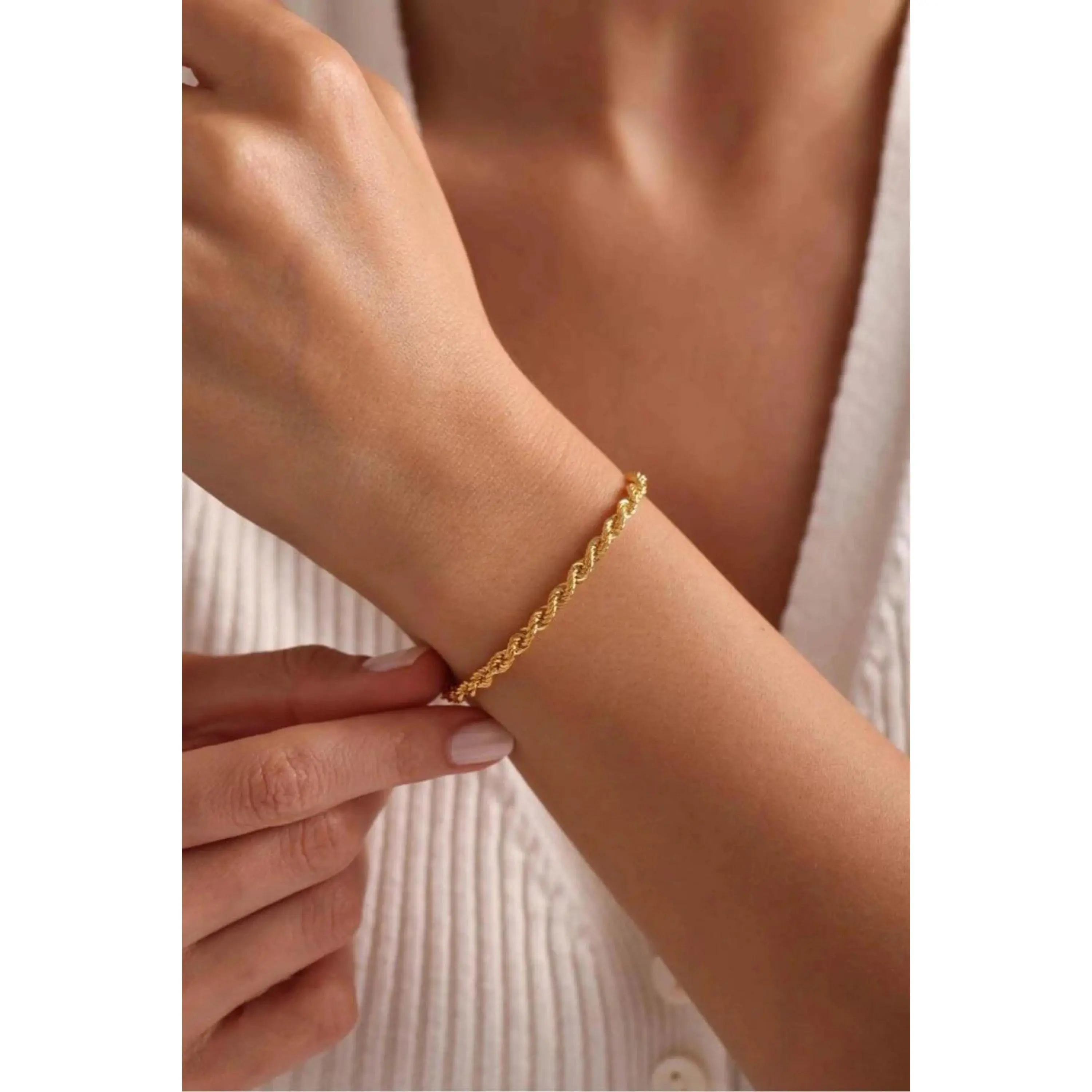 14K Gold 3mm Rope Chain Bracelet, Dainty Gold Bracelet