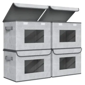 Fabric Foldable Storage Boxes [4Pack] Large Collapsible Stackable Storage Bins with Lids Closet Organizers and Storage Cube Basket for Home Office Bedroom Gray 17 x 12 x 12"