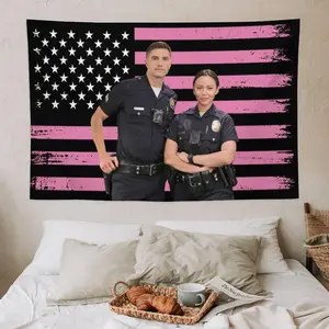 Tim Bradford The Rookie Flag Print Polyester Wall Tapestry, Blush Pink Eric Winter Decorative Wall Hanging, Bright Multi-Size Indoor/Outdoor Bedroom Decor,Mexican American Flag Tapestry with Virgin of Guadalupe, 3x5 Ft Full Print Bright Light Linen-Cotton