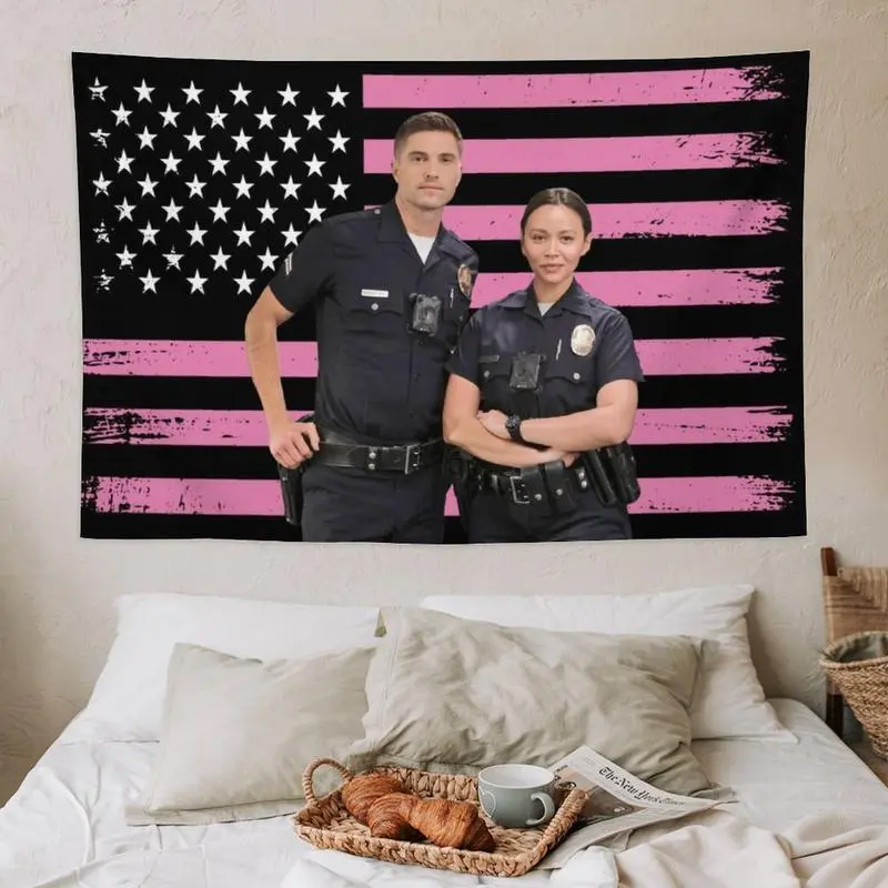 Tim Bradford The Rookie Polyester Decorative Wall Tapestry - Blush Pink Eric Winter Wall Hanging, 3x5 Ft Mexican American Flag with Virgin of Guadalupe, Multi-Size Indoor/Outdoors Bedroom Home Decor