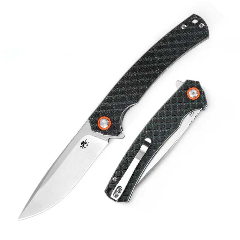 KLAKEN Folding Knife VALDUR J339, Stone Washed D2 Steel Blade with Micarta Handle, EDC Survival Tool for Outdoor Camping and Hunting, Camping Tools, Durable Steel Tool