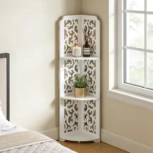 Three-Tier Hollow Carved Corner Shelf, Wall-Mounted Space Utilization Decorative Rack, Suitable for Living Room Bedroom Bathroom, Wall Mounted Organizer