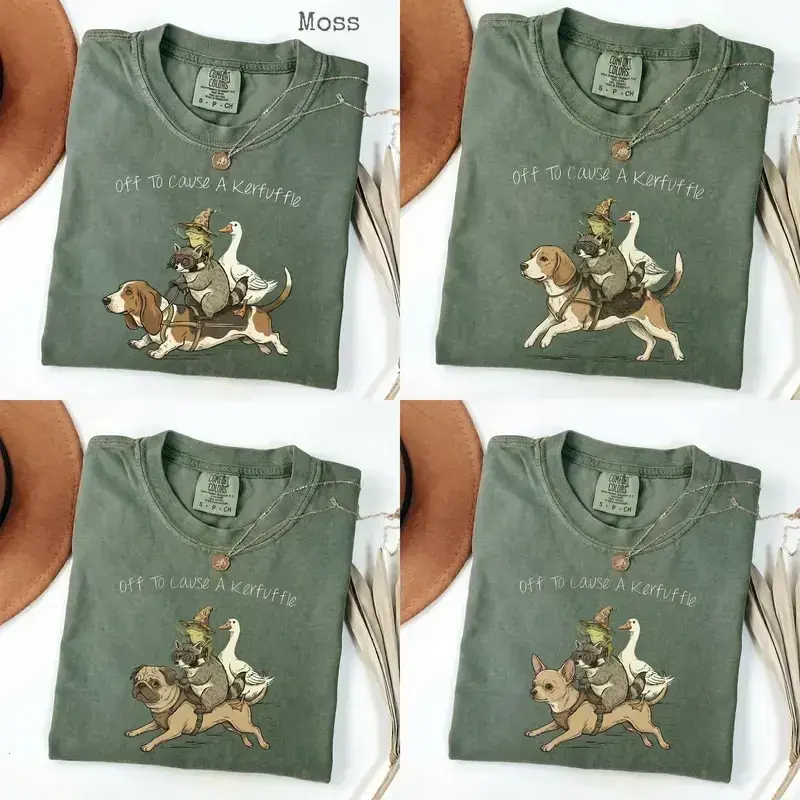Comfort Colors Off To Cause A Kerfuffle T-Shirt, Funny Dog Running, Frog Meme, Raccoon Tee, Silly Goose, Short Sleeve Unisex T-Shirt - AK