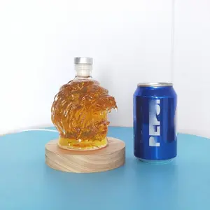 Transparent Glass Lion Head Whiskey Bottle, Handmade Sealed Wine Bottle, Vodka Empty Bottle, Pure Manual Craft, 1pc
