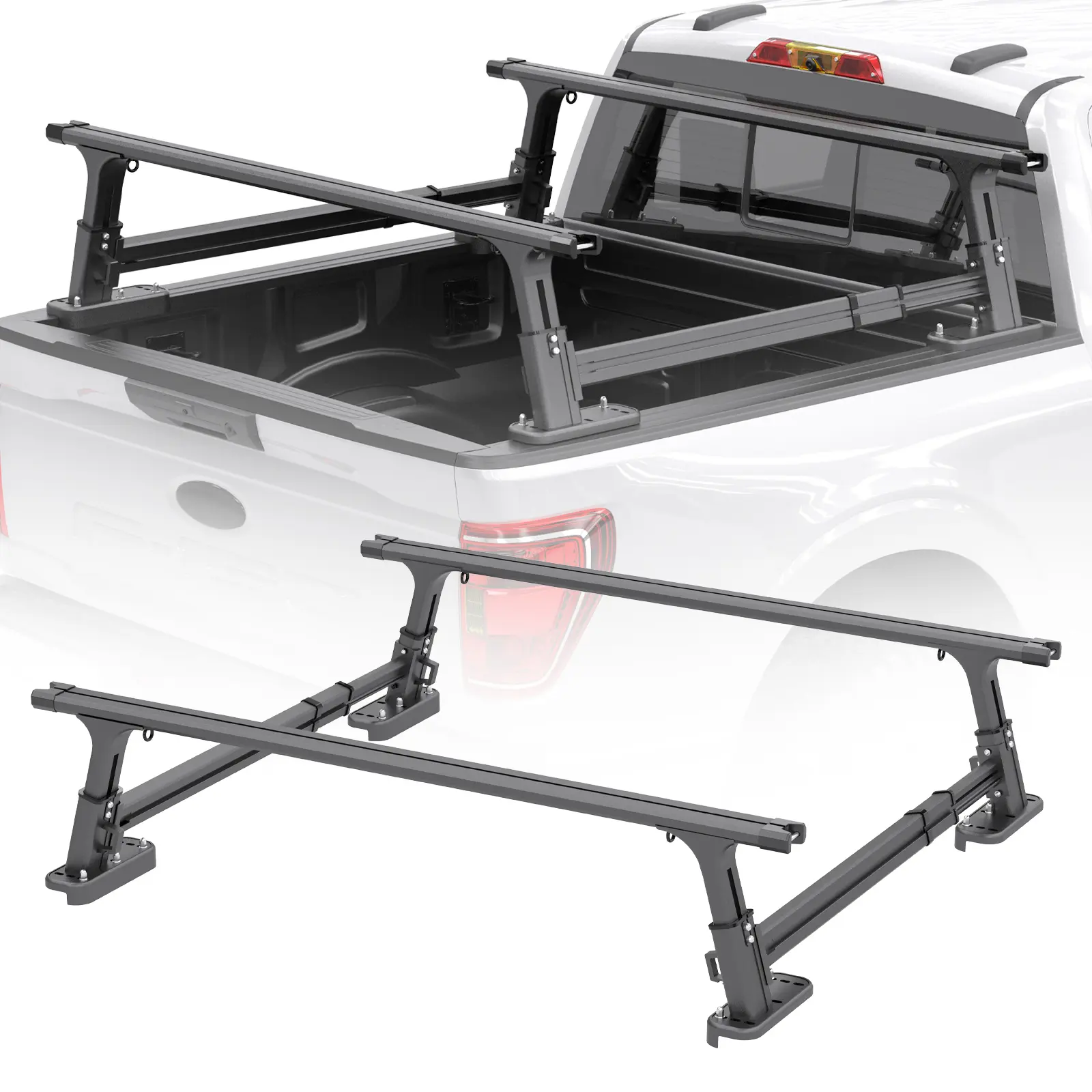 Heavy Duty Universal Truck Bed Ladder Rack - 1540 LBS Max Load Adjustable Car Carrier with Clip-On Kits, Functional Roof Ladder Rack, Tonneau Cover Compatible for Ford, Silverado, Sierra, Ram, Tacoma, Tundra, Adjustable Truck Rack, Cargo Support