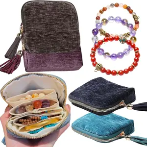 Travel Jewelry Case Organizer, Portable Travel Jewelry Organizer, Jewelry Pouch for Journey Rings Crystal Bracelet & Bangle Organizer with Tassel Zipper, Mothers Day Gifts for Women
