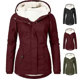 2023 Hooded Women Splice Zipper Coats Loose Casual Pockets Parkas Regular Thick Full Sleeve Warm Solid Jackets Autumn Winter camouflage design plush sweatshirt winter  clothes