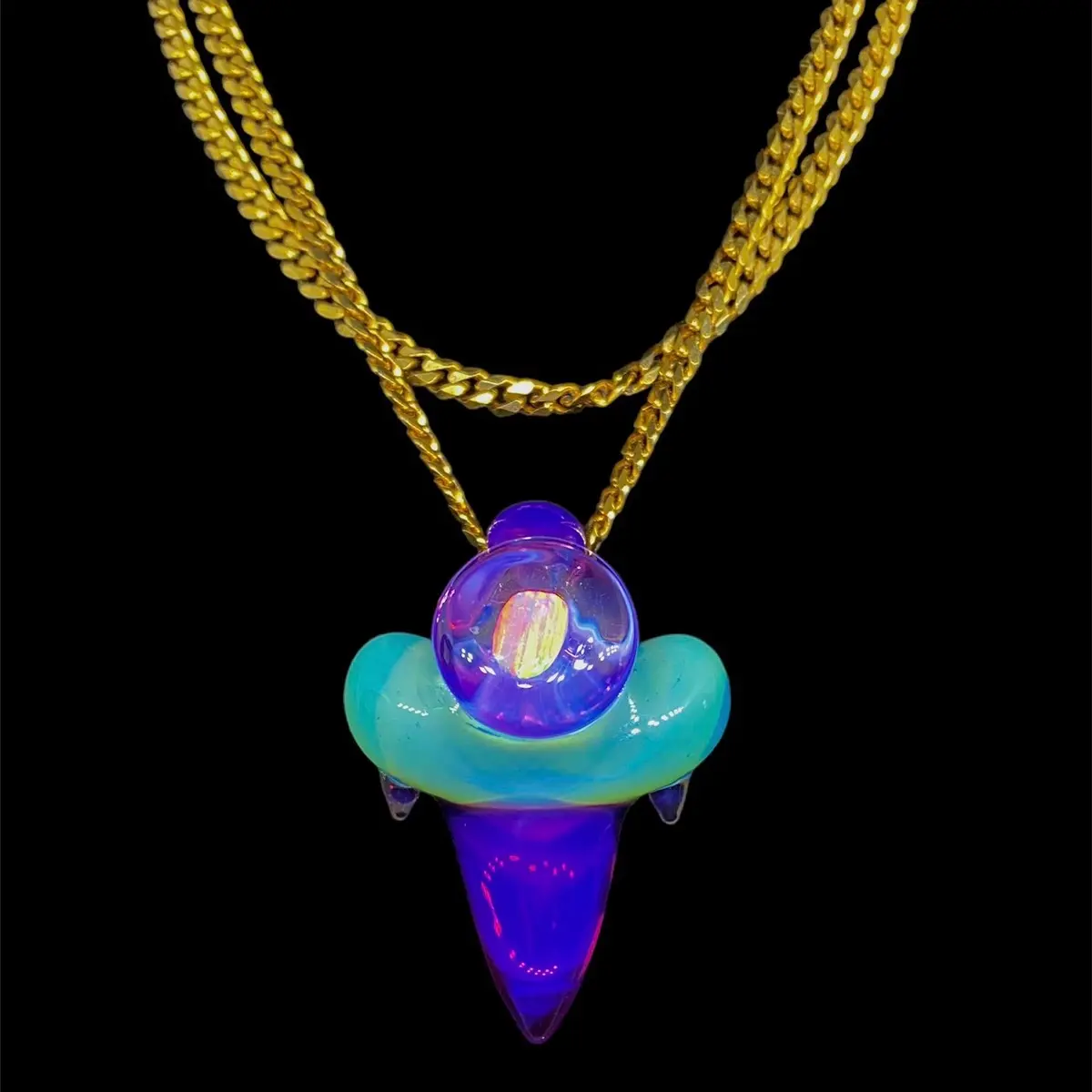 Sculpted angustiden shark tooth pendant w/ xl opal