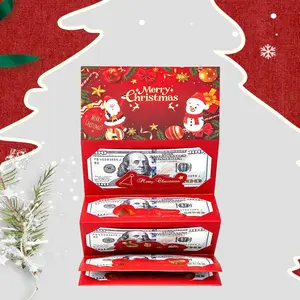 Christmas Santa Dollar Folding Red Envelopes Gold Stamping Gift Pack with Ribbon 6 Slot DIY Holiday Cash Envelopes for Party and Festive Decorations