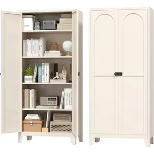 70" Tall Metal Storage Cabinet with 3-Digit Combination Lock, Steel Pantry Cabinet with 4 Adjustable Shelves & 2 Doors, Secure Freestanding Organizer for Home, Office, Garage, Beige