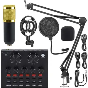 Portable Podcast Device Set, Professional Live, Supports Voice Conversion And DJ Mixing Effects, Dynamic Microphone, RGB Indicator Light, Shock Bracket, Rechargeable USB Interface, Suitable For Computer Recording, Media Streaming, Gaming, Live Sound Cards