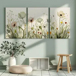 Wildflower Pattern Canvas Painting, 3 Counts/set Floral Pattern Wall Art, Wall Decor for Home Living Room Bedroom, Ornaments
