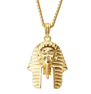 King Tut Pharaoh Gold / Silver Plated Pendant & 4mm 18" 20" 24" Brass Cuban Chain Hip Hop Style Necklace Jewelry - Metal Coating, Casual Style