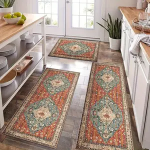 Bohemian Style Kitchen Mat Set, Non-Slip Soft Carpet, Boho Area Rug for Kitchen Living Room Bathroom, Durable Fashionable Home Decor Mats