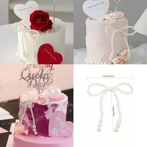 10Pcs/1Pc White & Pink Pearl Bow Cake Decorations, Romantic Cake Decor Set with Bows, Pearl Garlands and Floral Accessories. Ideal for Birthday, Mother's Day, Anniversary, Wedding, Valentine's Day and Various Party Decor.