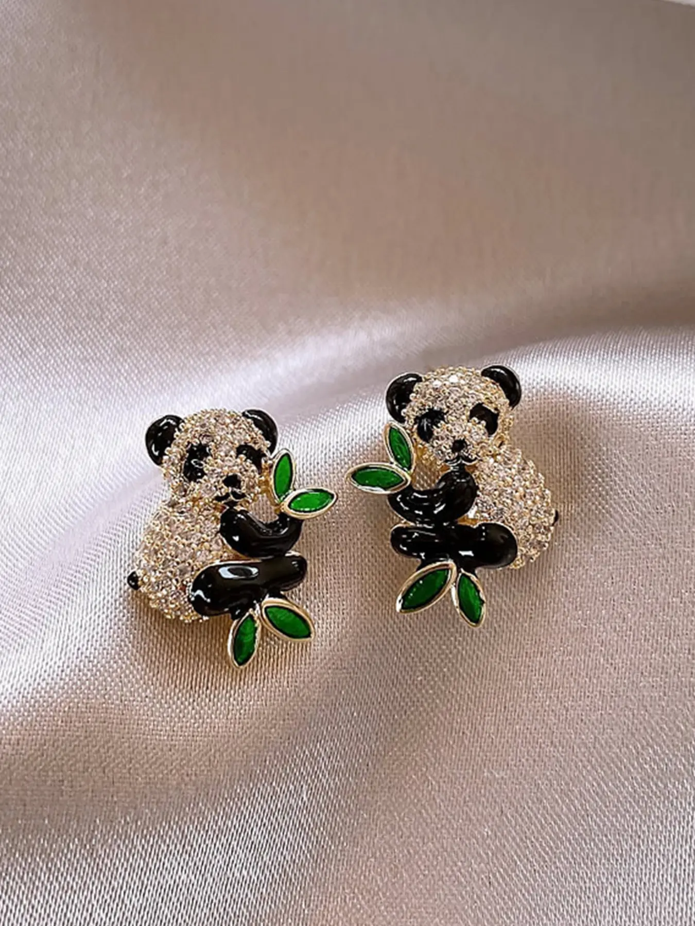Cute Panda Stud Earrings for Girls, Lightweight Earring, High Quality Earrings, Sparkling Zirconia Jewelry Gift, Adorable Design for Daughter, Perfect Present Idea, Cz Earrings