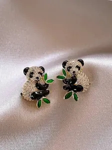 Cute Panda Stud Earrings for Girls, Lightweight Earring, Sparkling Zirconia Jewelry Gift, Adorable Design for Daughter, Perfect Present Idea