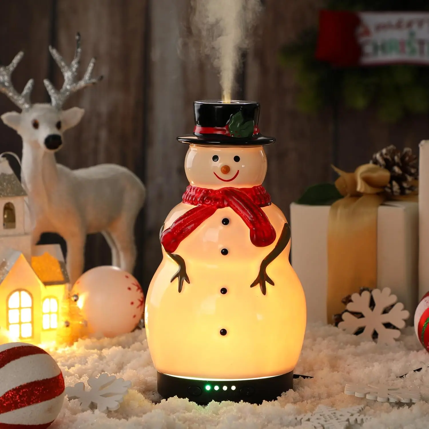 Rossesay Christmas Essential Oil Diffuser, 120Ml Ceramic Snowman Diffuser