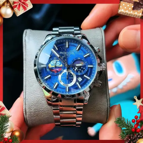 ROCOSJEWE Men's Modern Watch - 41mm Oval Pointer Analog Chronograph Quartz, Stainless Steel Case, 30M-50M Waterproof, Luminous Hands, Date Calendar, Mineral Glass, Buckle Closure, Masculine Wrist Watch for Business Wear, Modern Watches, Masculine Wrist Wa