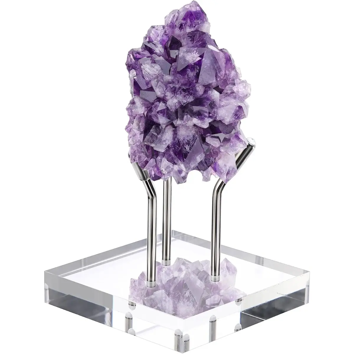 Metal Arm Display Stand Easel with Acrylic Base-Decorative Crystal Ball Stand Pedestal for Sphere, Mineral, Geodes, Rock, Fossils, Seashell - X-Large, Silver