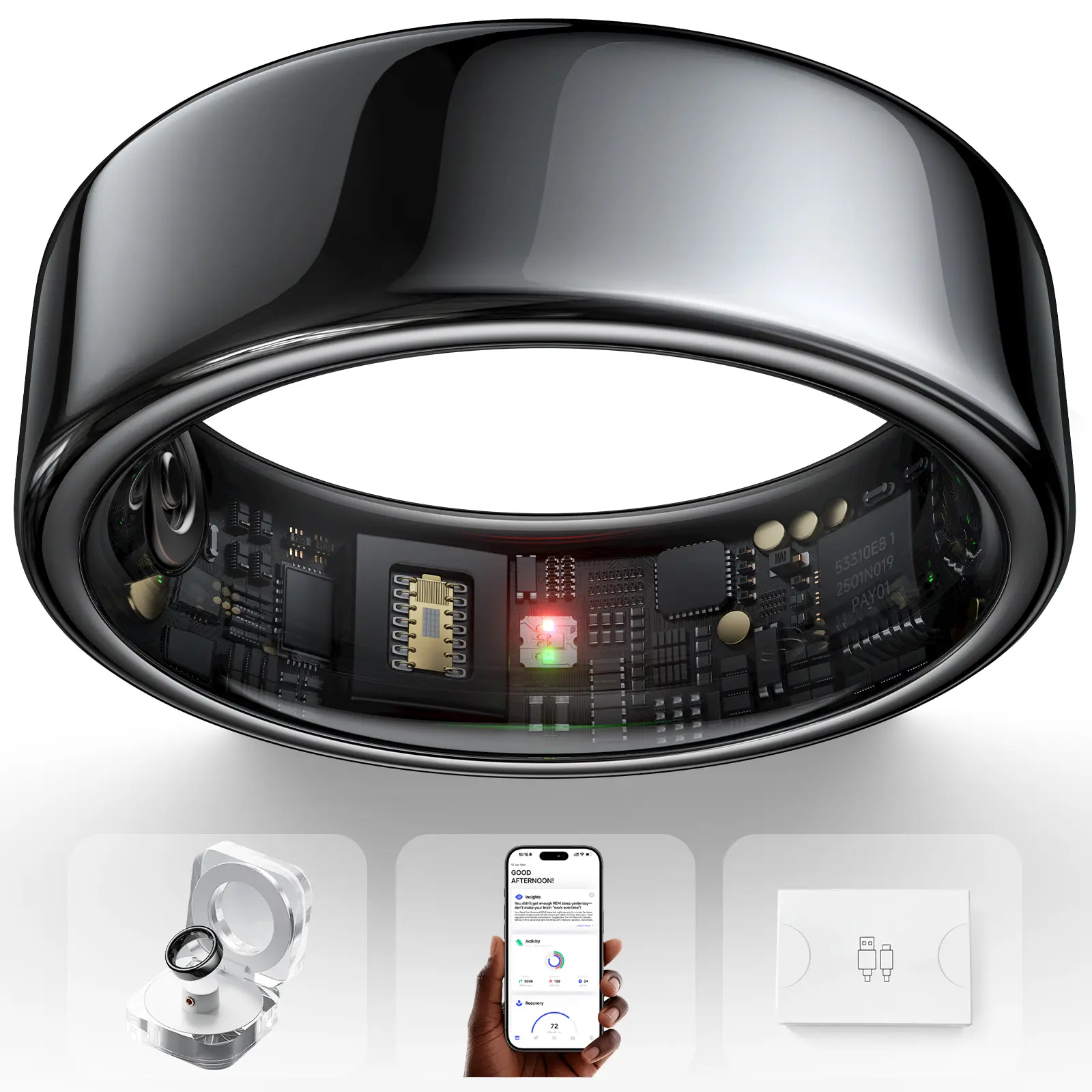 HOU 2026 AI Smart Ring  Fitness Tracker with Sleep & Heart Rate Monitor  5ATM Waterproof for Swimming, Rechargeable Activity Tracker for Men Women