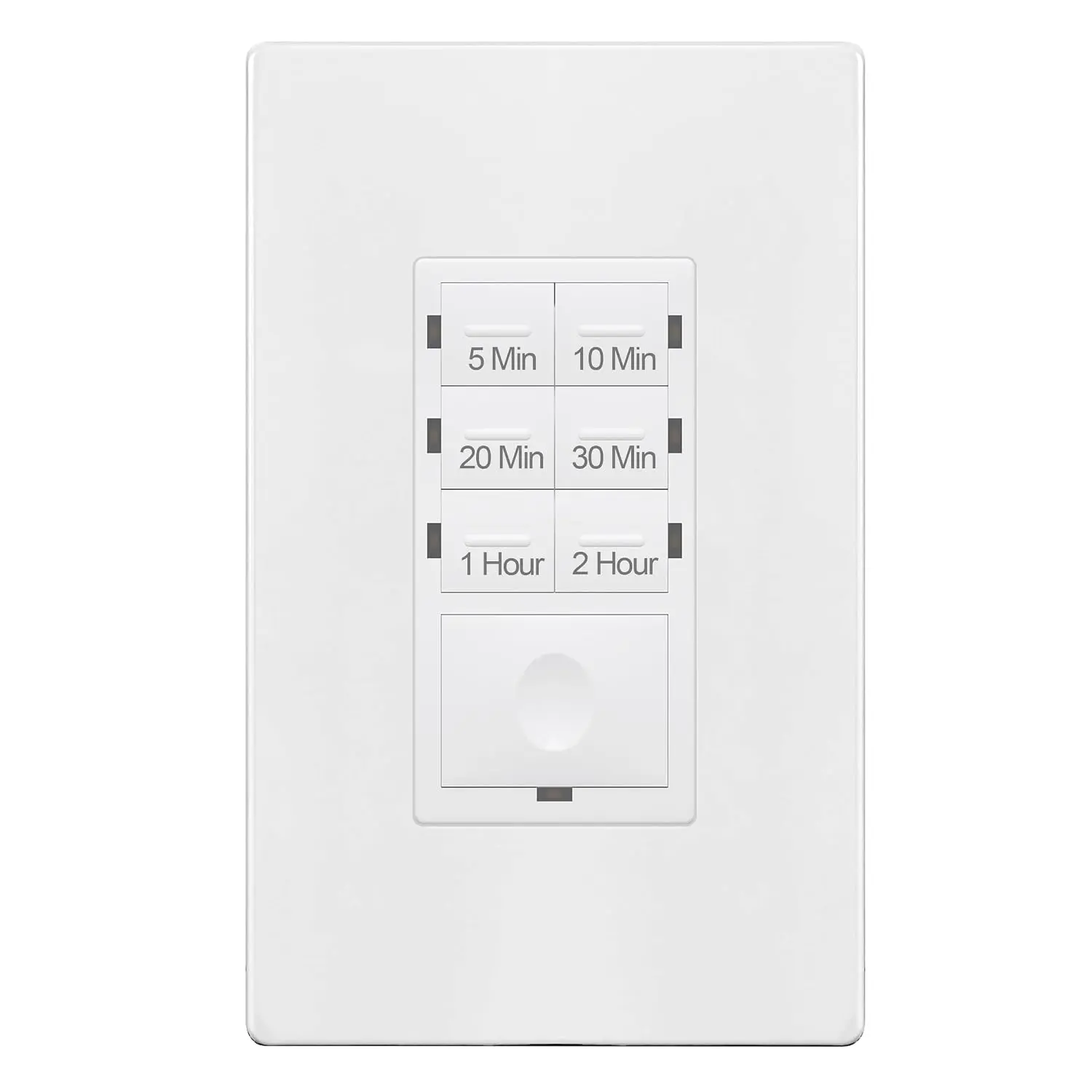 2-Hour Countdown Timer Switch, 5-10-20-30 Min, 1-2 Hr, for Bathroom Fans, Heaters, Lights, LED Indicator, 120VAC 800W, No Neutral Wire Required, UL Listed, HET06-J-2H-W, White