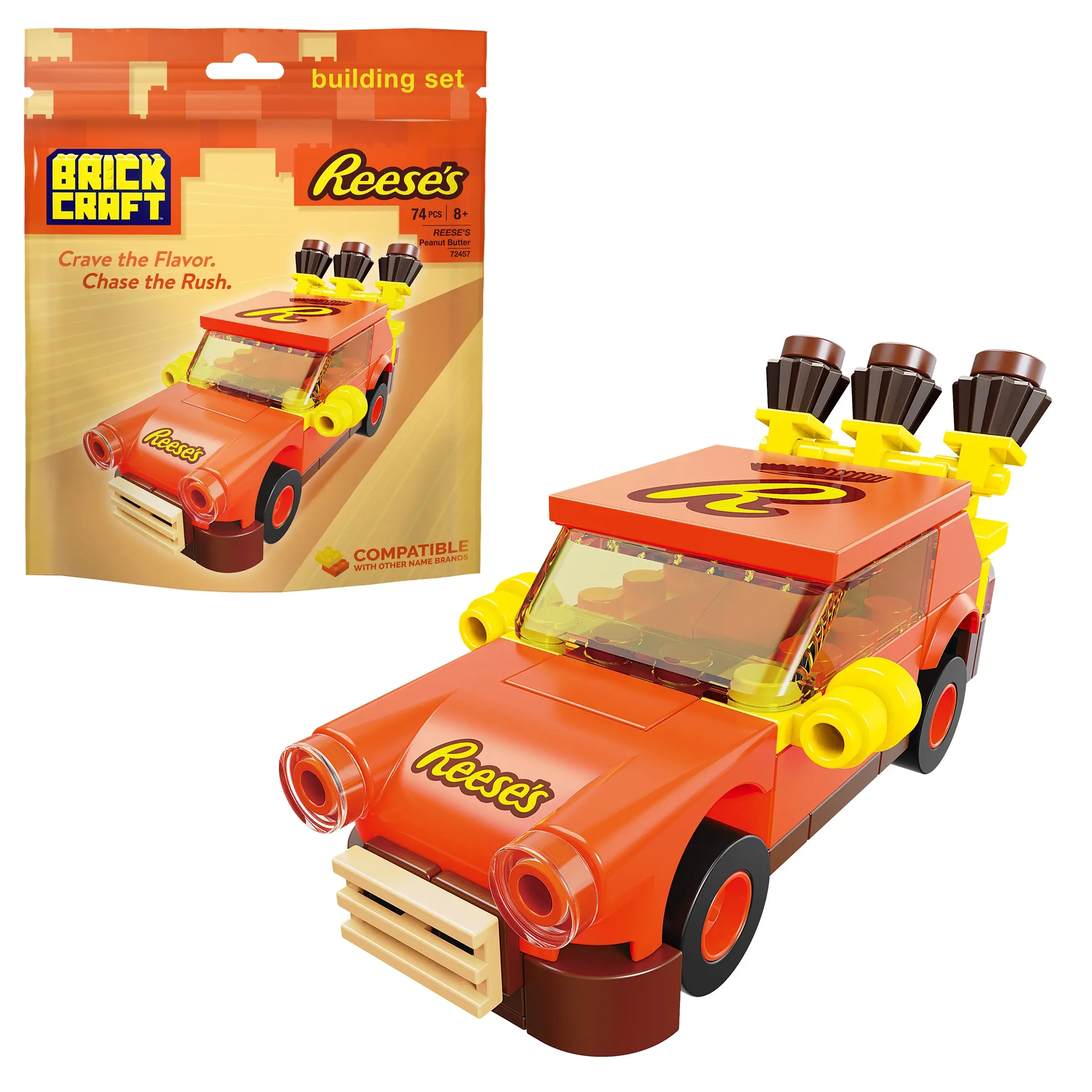 Brickcraft Reese’s Peanut Butter Cup Racer Building Set, 74-Piece Brick Model Car Kit for Teens & Adults 14+