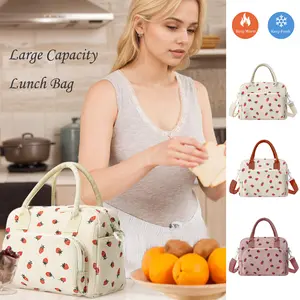 Insulated Lunch Bag,Large Reusable Lunch Box, Adult Leakproof Portable Cooler & Warmer Tote Bags, Large Capacity Strawberry Pattern Corduroy Adjustable Strap Bag, for Work Picnic School Beach