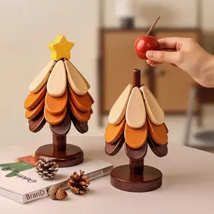 Wooden Christmas Tree Insulation Pad, High-End Table Decorative Piece, Creative Wooden Heat Resistant Pot Mat, Coffee Table Mat, Cup Mat, Kitchen Decorative Placemat