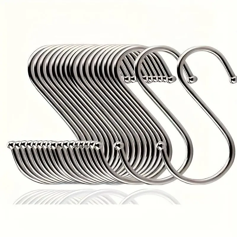 10pcs S-shaped Hook, Stainless Steel Metal Hook, Pot Rack Hook, Kitchen Hook, Hanging Bag, Cup, Clothes, Shower Curtain Hooks