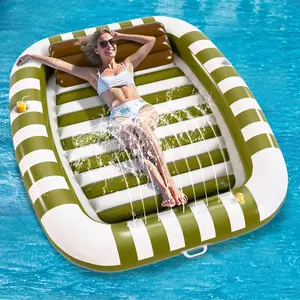Inflatable Pool Lounger Floats, 80" X 66" Large Tanning Bed for Adult Kids, Outdoor Sun Bathing Floating Blow Up Raft W/Pillow, Spray Water Mat, Summer Beach Lake Family Party Gift for Women - Green