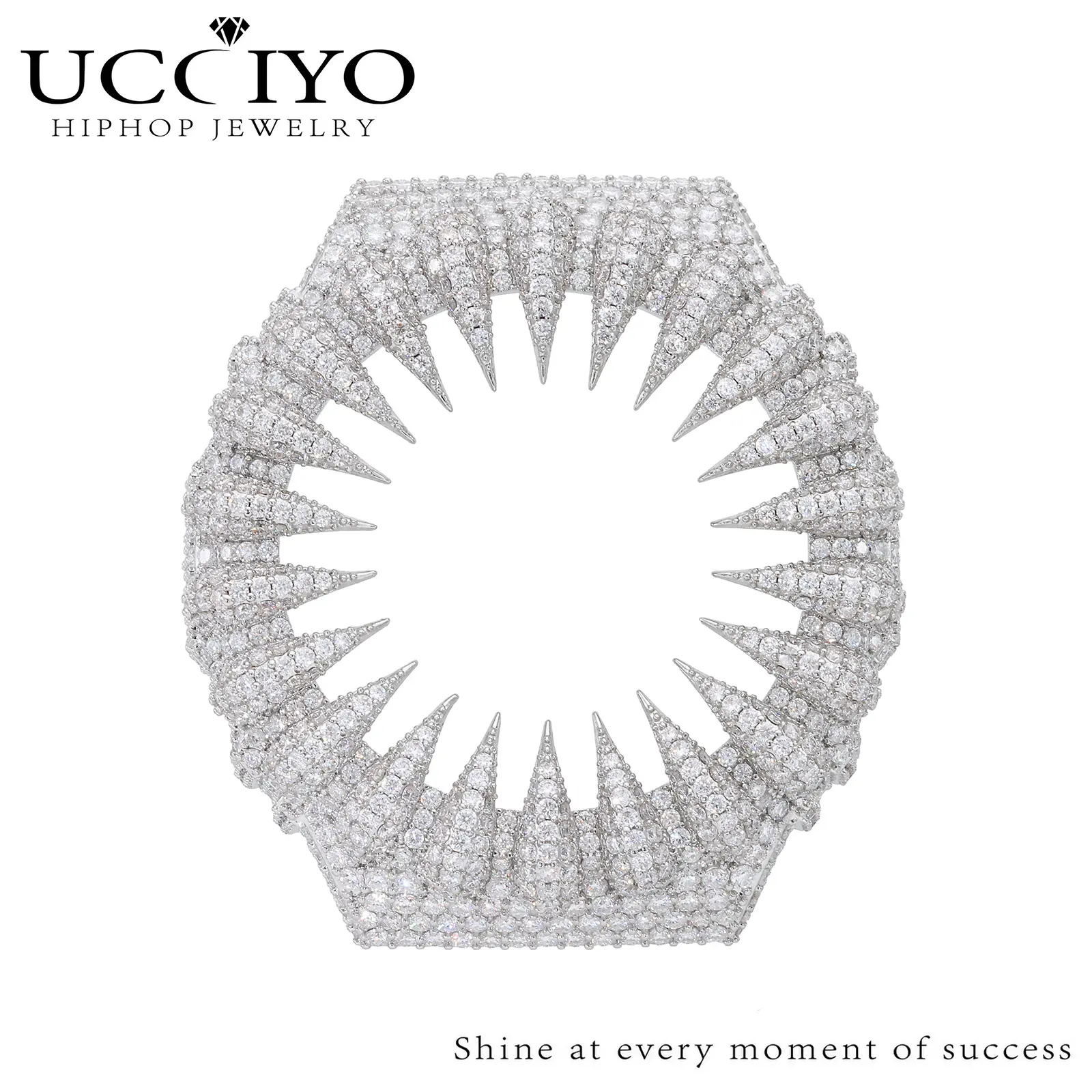 UCCIYO CMW39 Universal 18K Golden Watch Bezel & Case for GA2100 - VVS1 Grade Lab-Grown Moissanite Diamond Studded, Spike & Crystals Hip-Hop Jewelry, Unisex Silver Accent Gift for Engagement/Casual Party