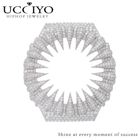 UCCIYO CMW39 Universal 18K Golden Watch Bezel & Case for GA2100 - VVS1 Grade Lab-Grown Moissanite Diamond Studded, Spike & Crystals Hip-Hop Jewelry, Unisex Silver Accent Gift for Engagement/Casual Party
