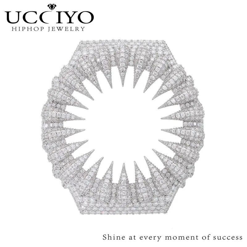 UCCIYO CMW39 Universal 18K Golden Watch Bezel & Case for GA2100 - VVS1 Grade Lab-Grown Moissanite Diamond Studded, Spike & Crystals Hip-Hop Jewelry, Unisex Silver Accent Gift for Engagement/Casual Party