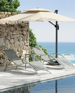 All-Weather Outdoor Chaise Lounge Set of 3 - Lightweight Pool & Beach Recliner Chairs with Side Table, Heavy Duty Sunbathing Loungers for Deck, Balcony, Lawn, Patio